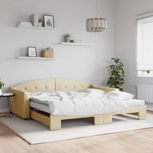 Dagbädd med extrabädd och madrasser gräddvit 100x200 cm tyg