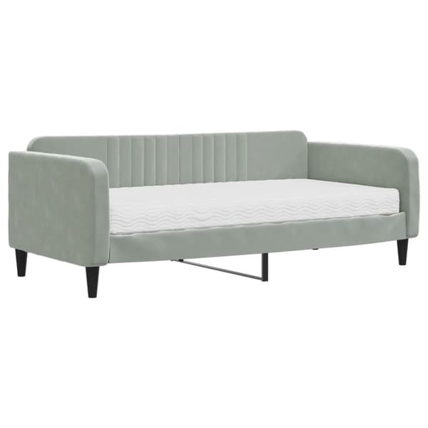Dagbädd med madrass ljusgrå 90x190 cm sammet