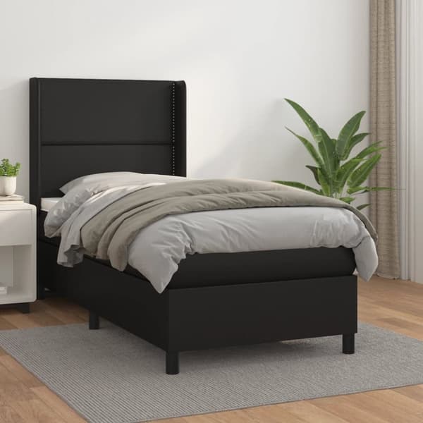 Ramsäng med madrass svart 90x200 cm konstläder