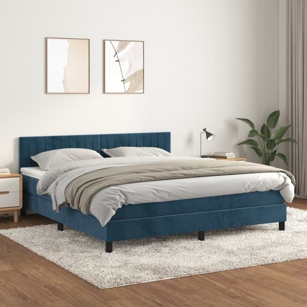 Ramsäng med madrass mörkblå 160x200 cm sammet