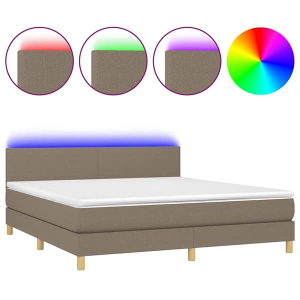 Ramsäng med madrass & LED taupe 180x200 cm tyg
