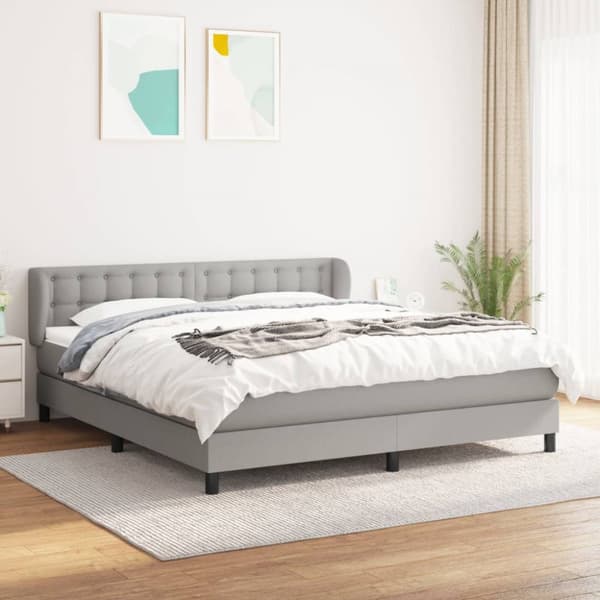 Ramsäng med madrass ljusgrå 180x200 cm tyg