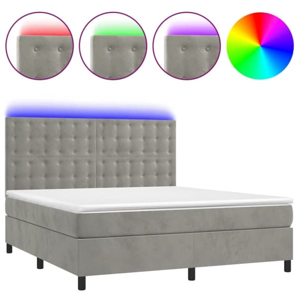 Ramsäng med madrass & LED ljusgrå 180x200 cm sammet