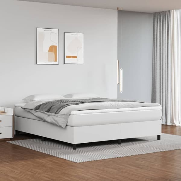 Ramsäng med madrass vit 180x200 cm konstläder