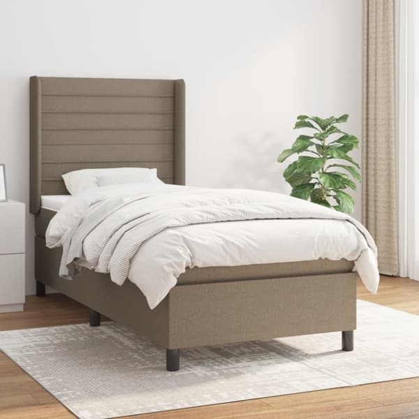 Ramsäng med madrass taupe 90x190 cm tyg