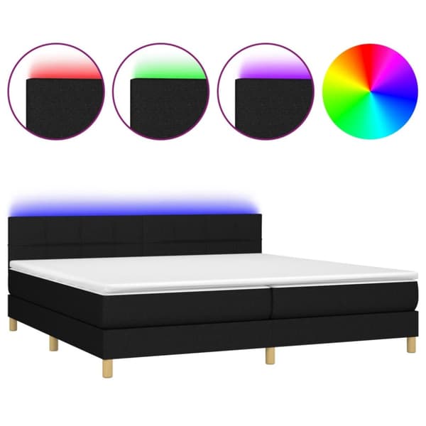 Ramsäng med madrass & LED svart 200x200 cm tyg