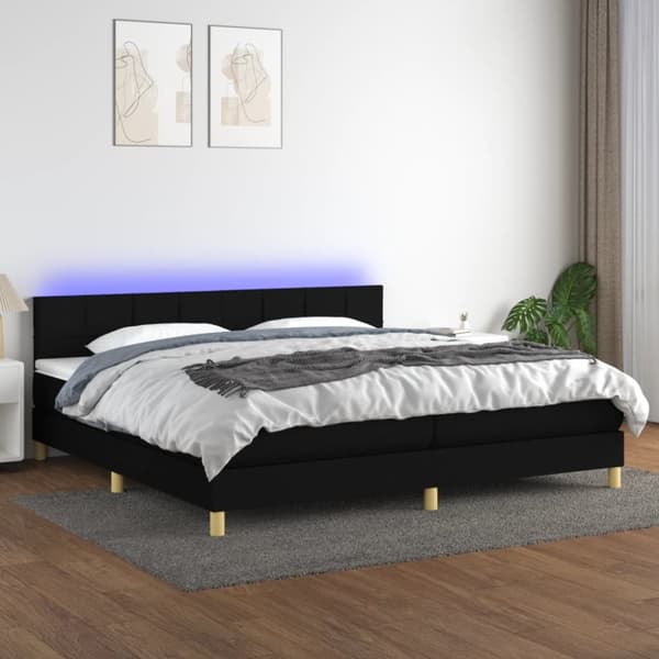 Ramsäng med madrass & LED svart 200x200 cm tyg