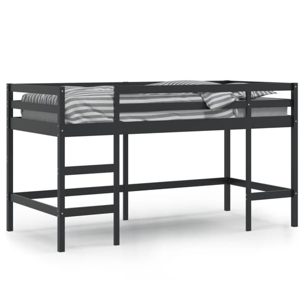 Loftsäng med stege svart 90x190 cm massiv furu