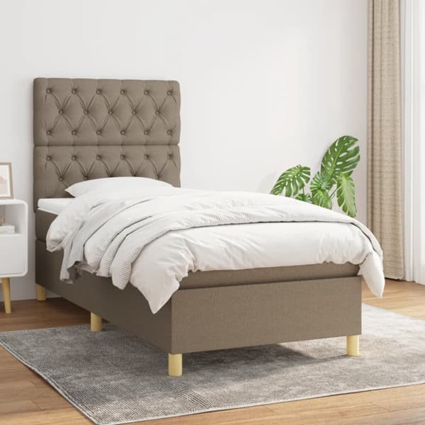 Ramsäng med madrass taupe 80x200 cm tyg