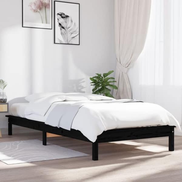 Sängram svart 100x200 cm massiv furu