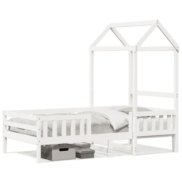 Sängram med tak vit 90x200 cm massiv furu
