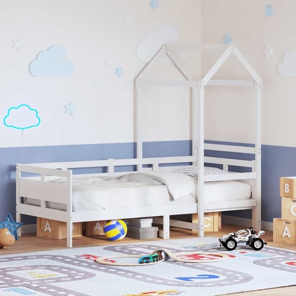 Dagbädd med tak vit 90x190 cm massiv furu