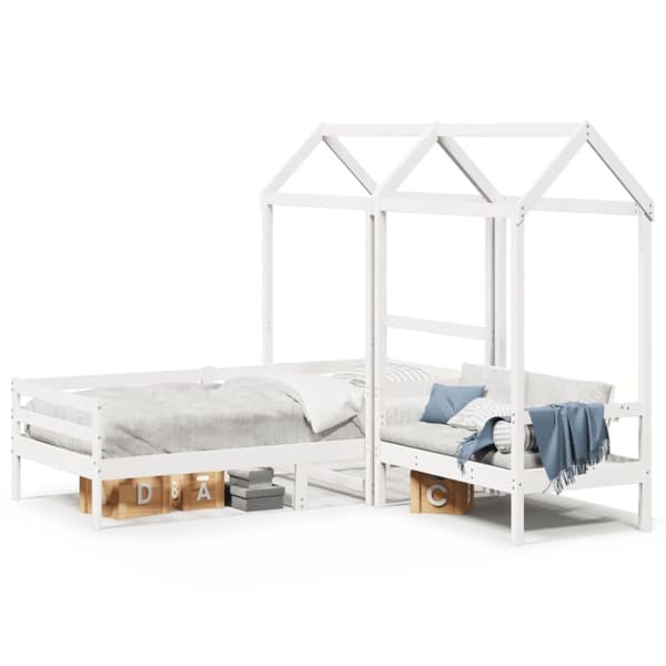Dagbänk med bänk och tak vit 90x200 cm massiv furu