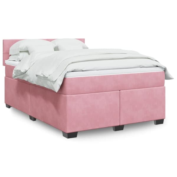 Ramsäng med madrass rosa 140x190 cm sammet