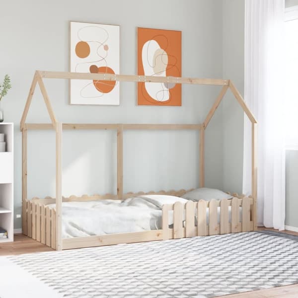 Barnsäng med husram 90x190 cm massiv furu