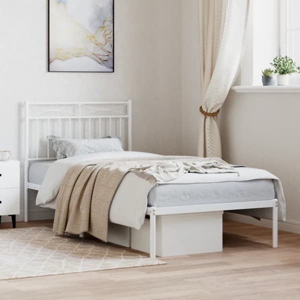 Sängram med huvudgavel metall vit 90x190 cm