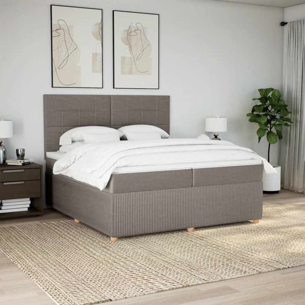 Ramsäng med madrass taupe 200x200 cm tyg