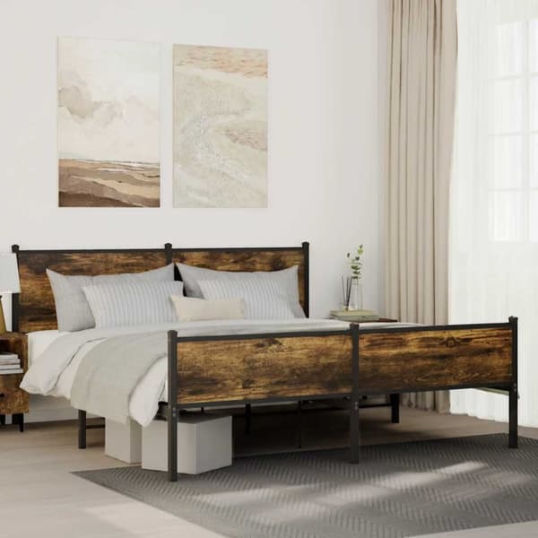 Sängram utan madrass metall rökfärgad ek 183x213 cm