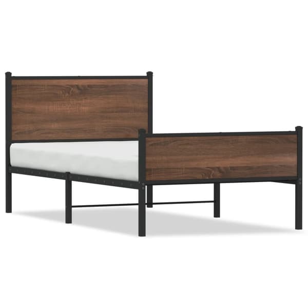 Sängram utan madrass metall brun ek 107x203 cm