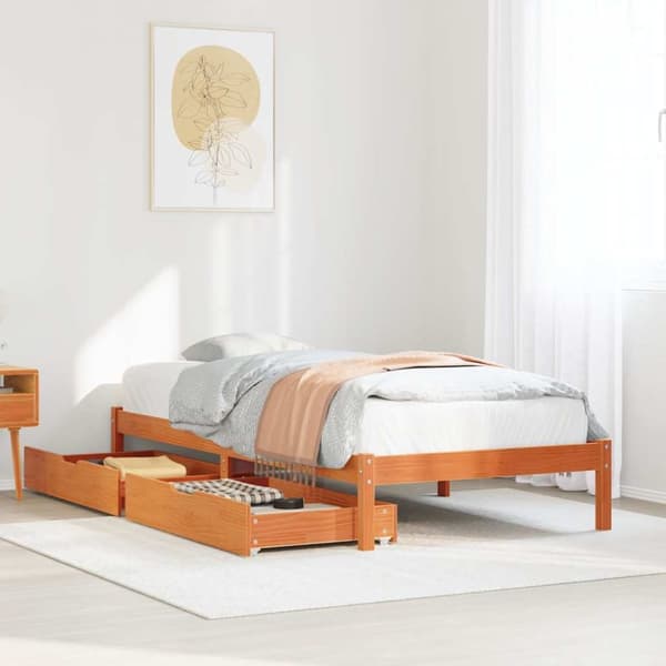 Sängram utan madrass vaxad brun 90x190 cm massiv furu