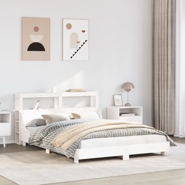 Sängram utan madrass vit 160x200 cm massiv furu