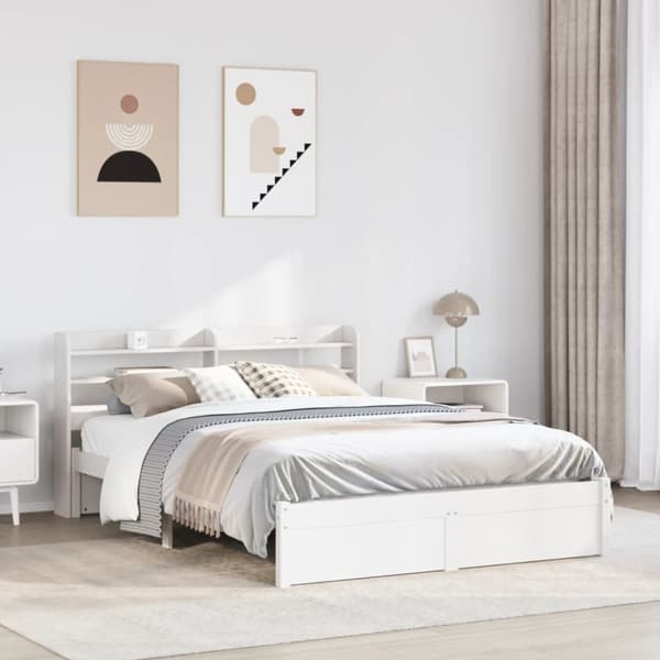 Sängram med huvudgavel vit 150x200 cm massiv furu