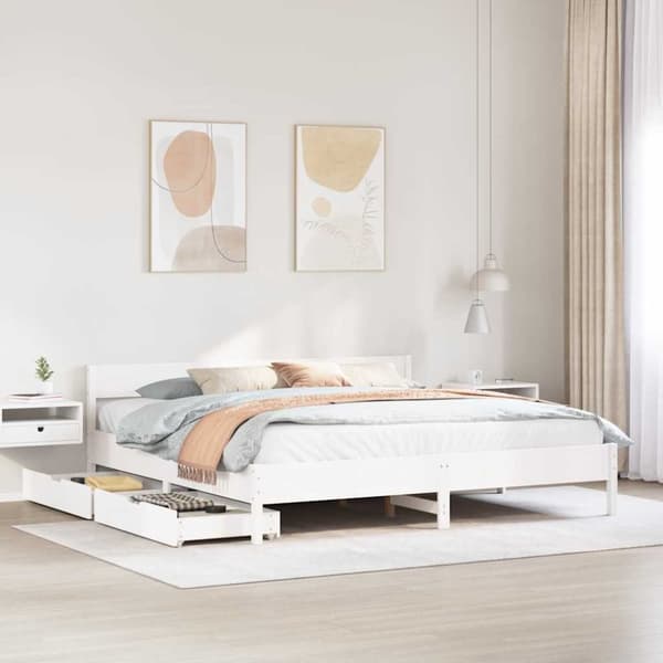 Sängram utan madrass vit 180x200 cm massiv furu