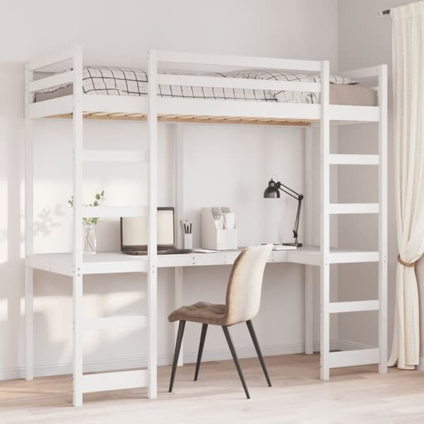 Loftsäng utan madrass vit 80x200cm massiv furu