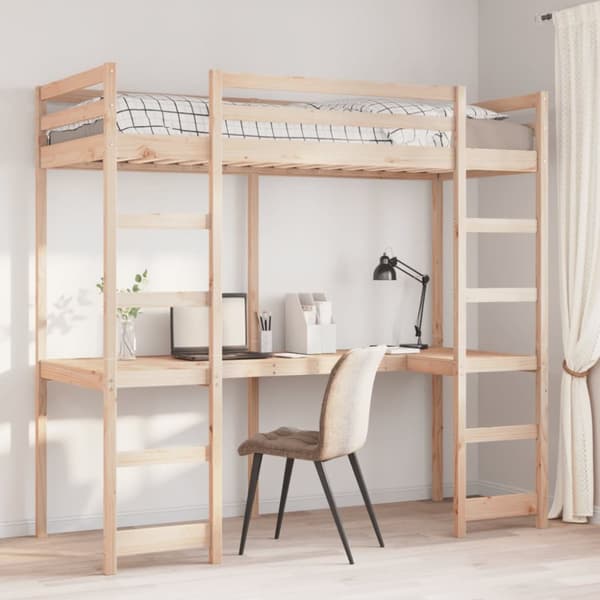 Loftsäng utan madrass 75x190 cm massiv furu