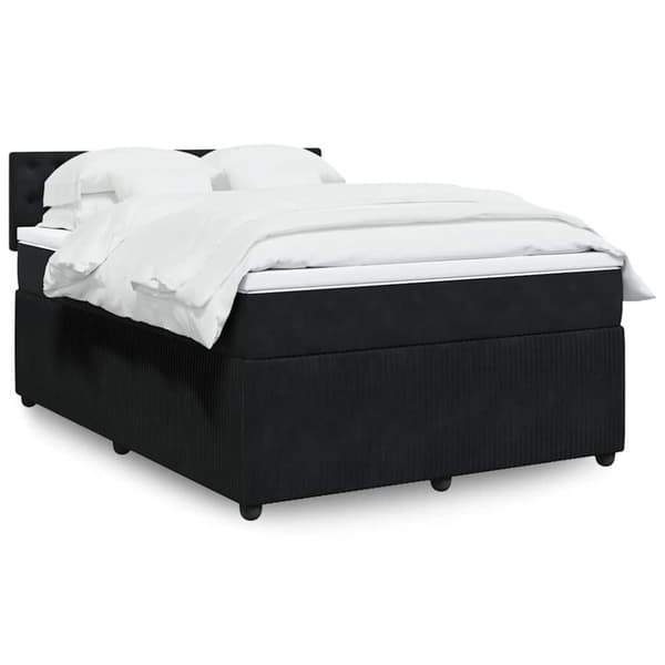 Ramsäng med madrass svart 140x190 cm sammet
