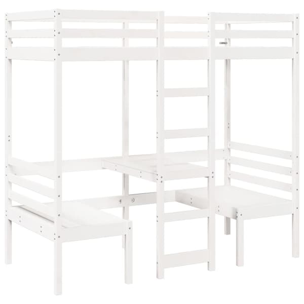 Loftsäng med skrivbord&bänkar vit 80x200 cm massiv furu