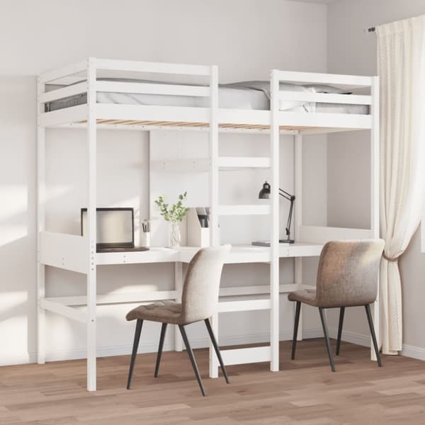 Loftsäng utan madrass vit 90x190 cm massiv furu