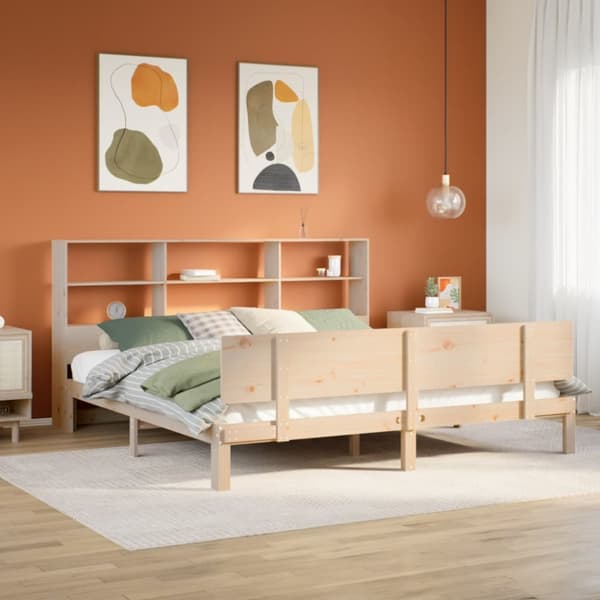 Säng med bokhylla utan madrass 180x200cm massiv furu