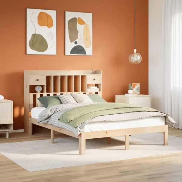 Säng med bokhylla utan madrass 160x200cm massiv furu