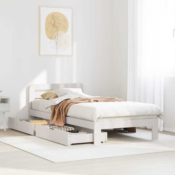 Sängram utan madrass vit 90x200 cm massiv furu