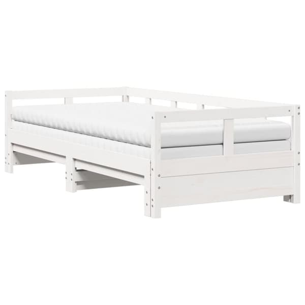 Utdragbar dagbädd med madrasser vit 80x200 cm massiv furu
