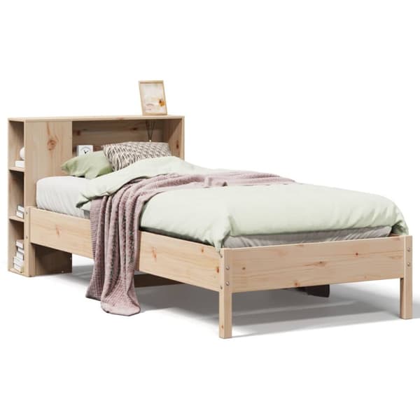 Säng med bokhylla utan madrass 90x190cm massiv furu
