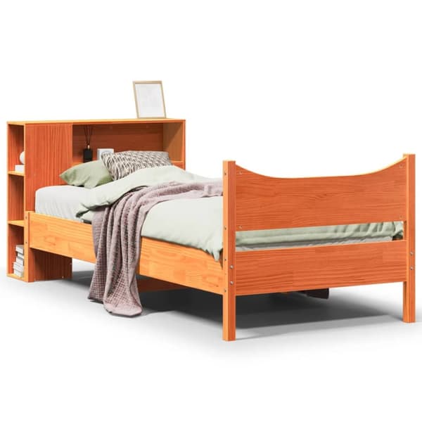 Sängram utan madrass vaxbrun 75x190 cm massiv furu