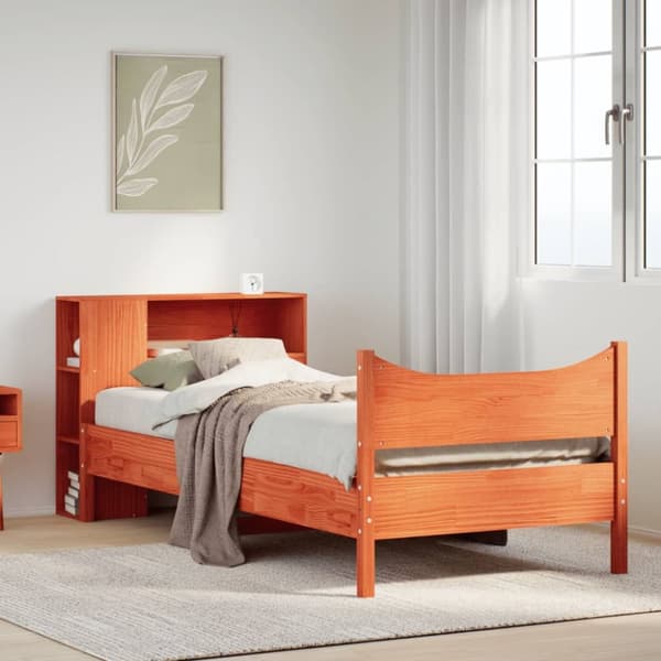 Sängram utan madrass vaxbrun 75x190 cm massiv furu