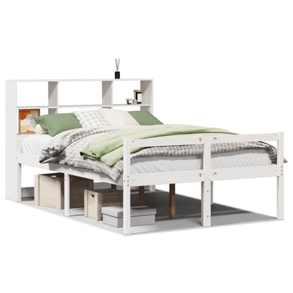 Säng med bokhylla utan madrass vit 150x200 cm massiv furu