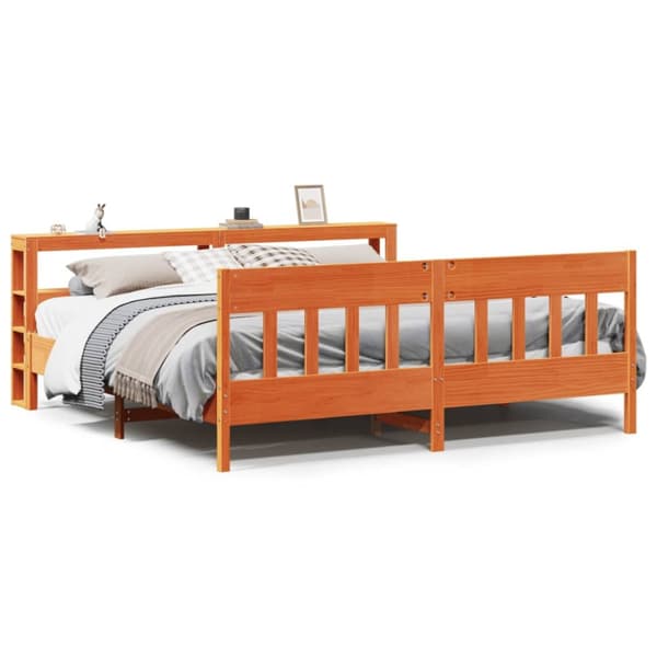 Sängram utan madrass vaxbrun 200x200 cm massiv furu