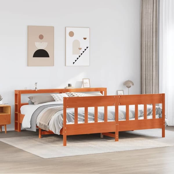 Sängram utan madrass vaxbrun 200x200 cm massiv furu