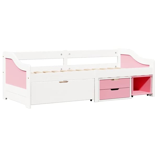 Dagbädd med 3 lådor utan madrass IRUN vit&rosa 90x200 cm