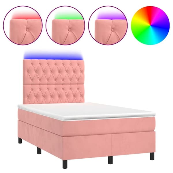 Ramsäng med madrass & LED rosa 120x190 cm sammet