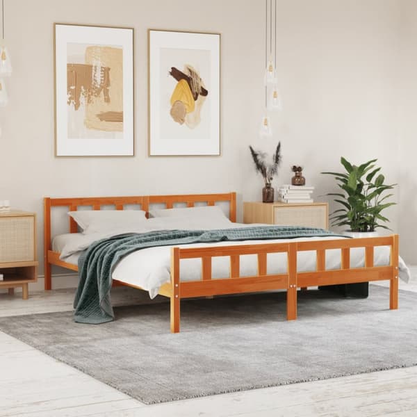 Sängram utan madrass vaxbrun 160x200 cm massiv furu