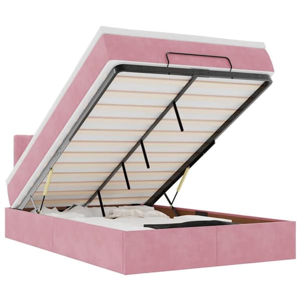 Ottomansk säng med madrass och LED-lampor rosa 120x190cm sammet
