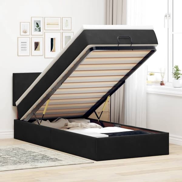 Ottoman sängram med madrass svart 90x190 cm sammet