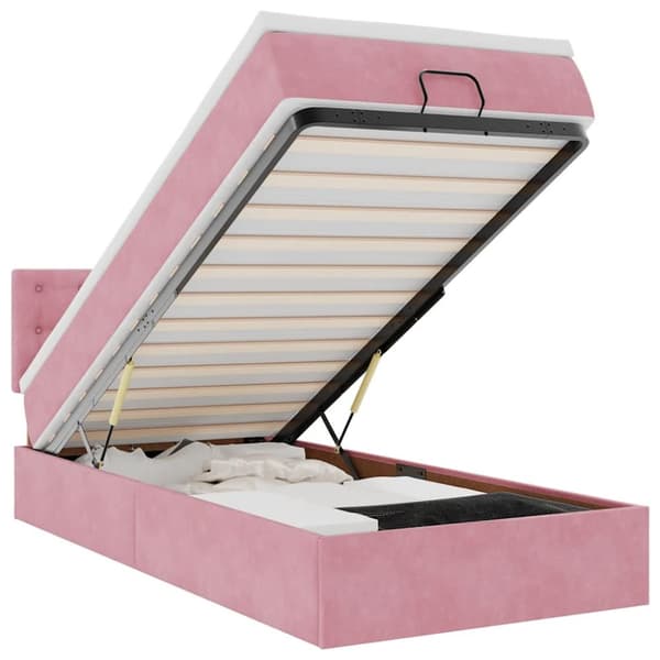 Ottoman sängram med madrass rosa 100x200 cm sammet