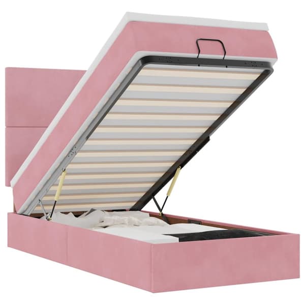Ottoman sängram med madrasser rosa 90x200 cm sammet
