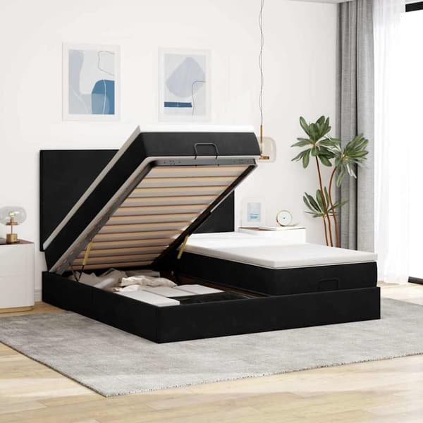 Ottoman sängram med madrasser svart 160x200 cm sammet